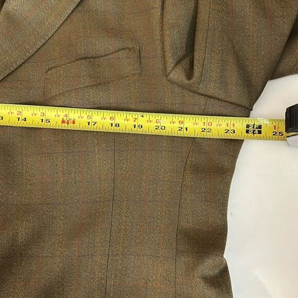 Vintage BARBOUR Wool Suit Jacket Sport Coat Blazer Olive Green Plaid size US 44L - Picture 16 of 16